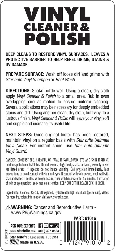 STAR BRITE Vinyl Cleaner, Polish & Protectant - Clean, Renew, Brighten & Protect All Vinyl Surfaces - Marine Grade