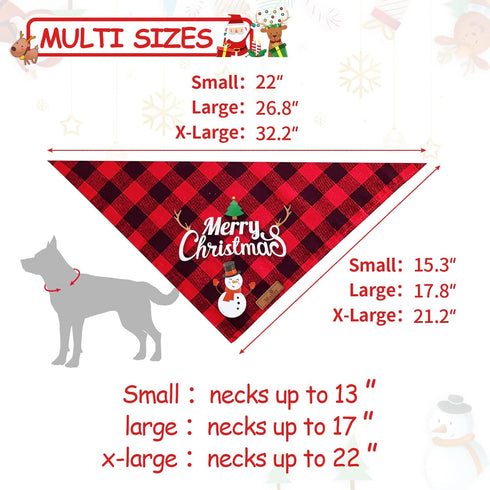 Malier 2-Pack Christmas Dog Bandanas, Classic Buffalo Plaid Triangle Bibs for Small to Large Dogs & Cats