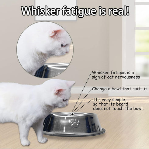 Fhiny 4PCS Stainless Steel Cat Bowls, Non-Slip Water Dish with Rubber Base, Stackable Pet Feeding Bowl for Cats