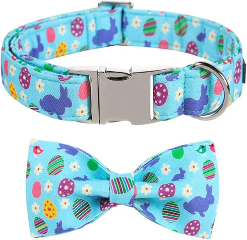 ARING PET Easter Dog Collar with Bow, Adjustable Cute Egg Rabbit Bowtie for Small Medium Large Dogs