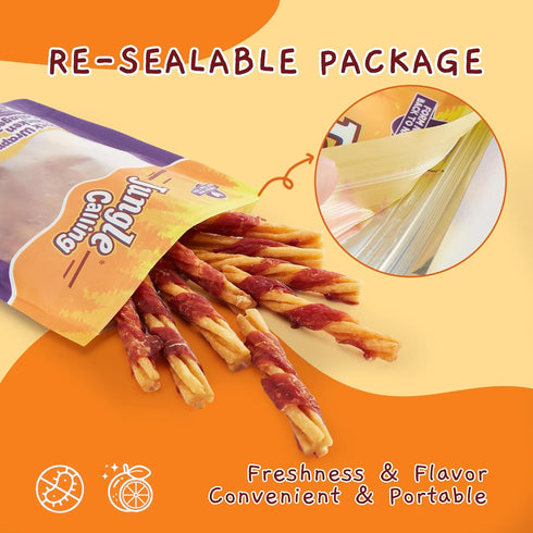 5-Inch (22-Count), 14.1oz Jungle Calling Chicken Collagen Sticks Long Lasting Dog Chews, Duck Wrapped Dog Treats