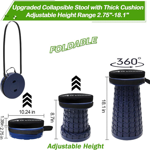 18.1",600Lbs ALEVMOOM Upgraded Collapsible Stool with Thickened Cushion Max Weight Wider & Taller Pop Up Stool, Heavy