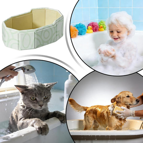 Generic 75x45cm Kid Bathtub for Shower Portable Bathing Pool Folding Tub with Drain Plug for Boys Girls Pets Cats Dogs