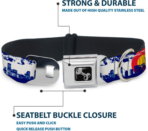 Buckle-Down 13-18" Colorado Skyline/Mountains Dog Collar, Wide Small Bone