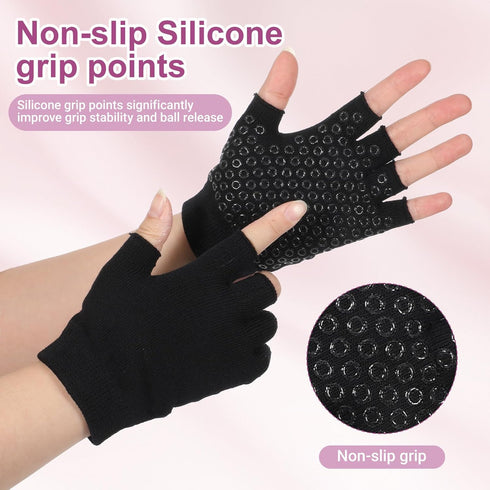 FdcLixuvol 2 Packs Non Slip Fingerless Yoga Gloves, Fingerless Pilates Gloves with Grips Silicone Dots Pilates Glove