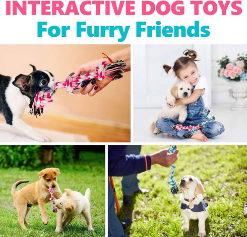 Dog Rope Chew Toy for Medium and Small Dogs | Natural Cotton Pull Rope for Interactive Tug of War (Small 3 Knots, 2
