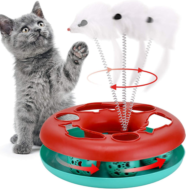 Cat Toys for Indoor Cats - Interactive Roller Tracks with Catnip Spring Pet Toy and Teaser Mouse