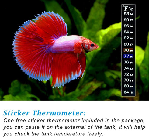 PULACO 25W Small Aquarium Submersible Betta Heater with Free Thermometer Strip for Under 6 Gallon Tanks