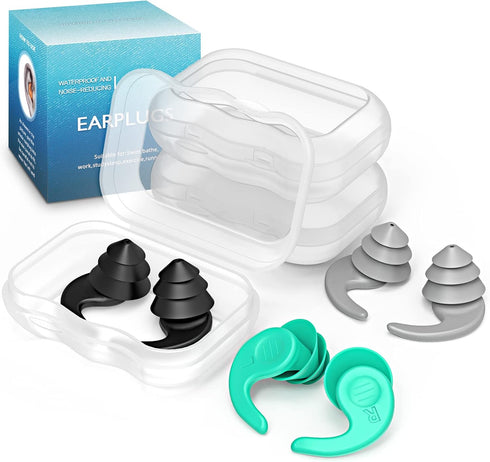 Swimming Ear Plugs for Adults, 3 Pairs Waterproof Reusable Silicone for Swimming and Surfing