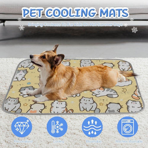 imiBBWQu Summer 27" 22" Cooling Pad Cute Cats Clouds Yellow Pet Mat Cooling Washable Pet Pads for Dogs Dog Beds Cat Bed