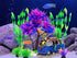 6PCS Fish Tank Aquarium Decorations, Plastic Plants with Resin Cave Rock for Fish Hideout (Purple Set)