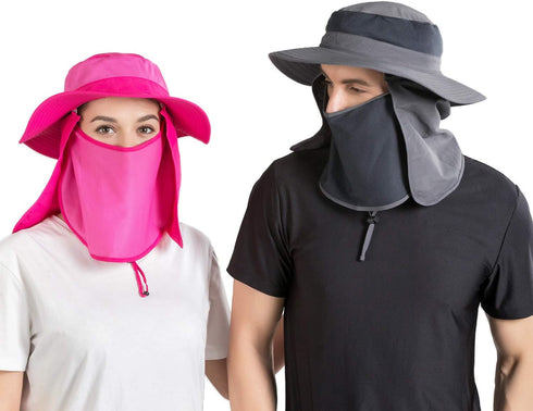 Outdoor Sun Hat with UPF 50 Protection, Waterproof Fishing Hat with Face Cover Summer Neck Flap