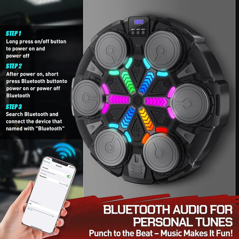Music Boxing Machine for Adults and Kids, Smart Bluetooth Boxing Training Equipment with Gloves & Rhythm Games,Wall