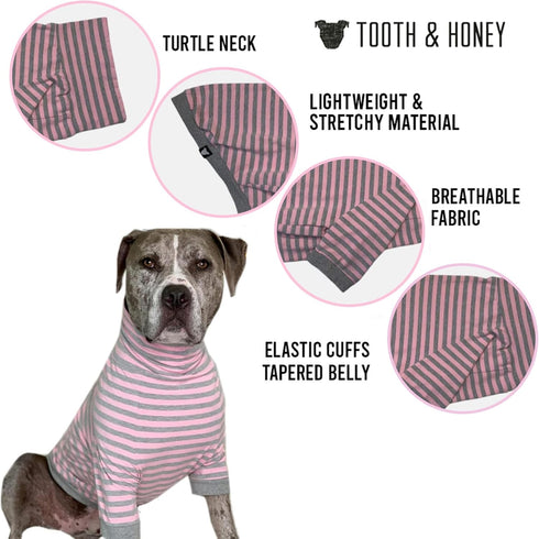 Tooth & Honey Big Dog Stripe Shirt – Pullover with Full Belly Coverage – Pink and Grey Shirt for Extra Large Dogs
