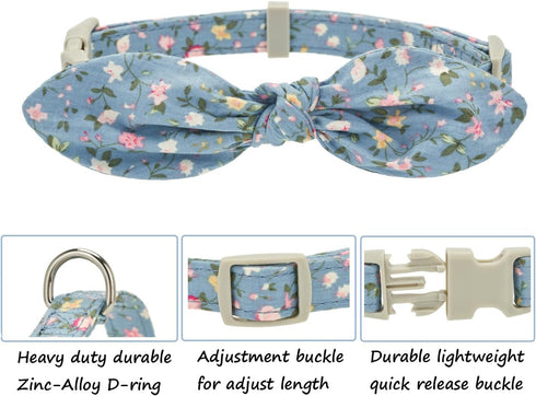 Dog Collar with Bowtie, Cotton Floral Bowtie Collars for Small Medium Puppy Female & Male Dogs, Wedding Holiday