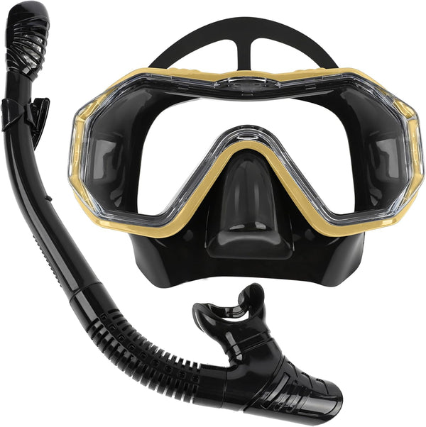Snorkeling Gear Set for Adults: Anti-Fog Mask, 3-Piece Dry Top Snorkel, Panoramic View with Gear Bag