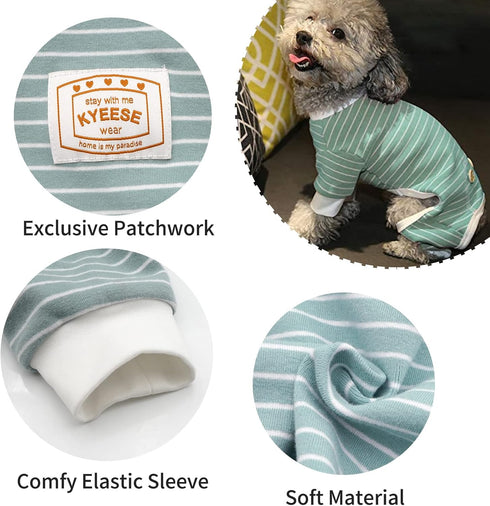 KYEESE Dog Pajamas Stretchable 4 Legs Striped Jumpsuit, Lightweight Onesie, Cozy Outfit for Dogs, Green Striped, Medium