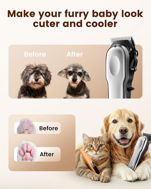 Trimmer, PAPMINI Dog Grooming Kit With Paw Low Noise Cordless Clippers for Thick Hair, Rechargeable Shaver for Pets