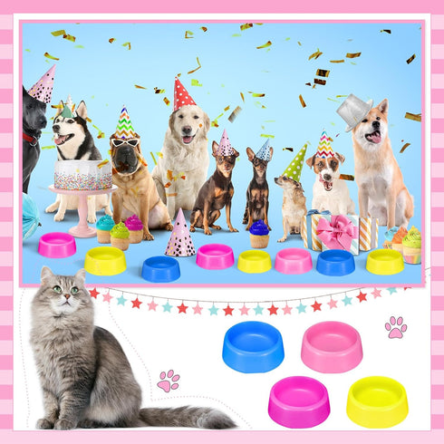 24 Pcs Puppy Dogs Birthday Party Supplies, Reusable Pet Plastic Bowls for Dog Cat Birthday, Blue, Rose, Red, Yellow,