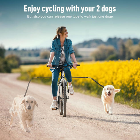 Rotating Dog Bike Leash for 2 Dogs, Flexible Quick Release Bicycle Attachment for Safe Cycling and Walking