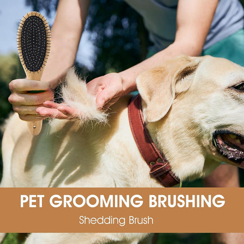 Dog Pin Brush - Airbag Wooden Comb with 20mm Stainless Steel Round Pins for Shedding & Tangles