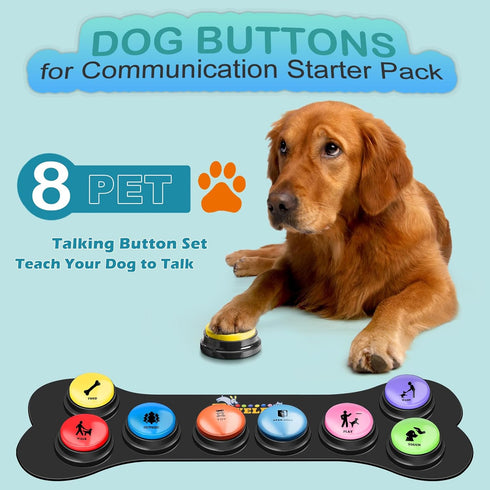 Dog Buttons for Communication, 8 Dog Talking Button Set, 30s Voice Recording, Pet Speech Training Buzzers with Stickers