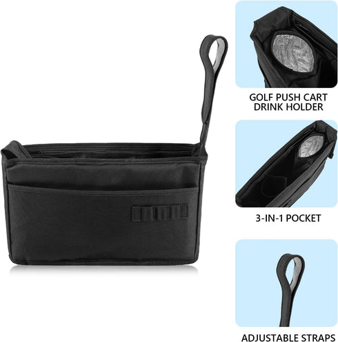 TUYUU Golf Push Cart Accessories, Organizer Storage Bag, Pouch Bag, Drink Holder for Push Cart, Golf Gift for Men