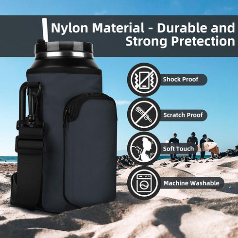 Water Bottle Carrier Bag with Phone Pocket for Stanley 30/40/64oz Tumbler, Adjustable Strap Holder Pouch