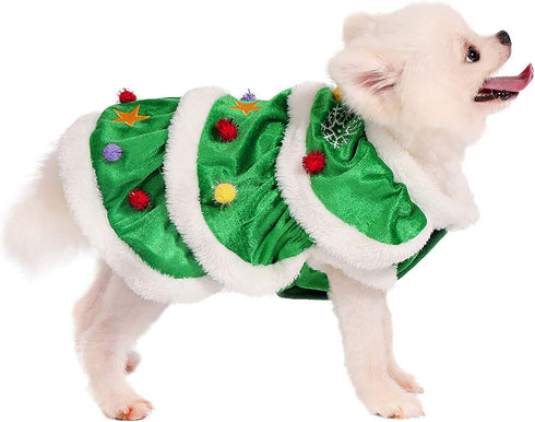 Dog Christmas Tree Costume, Winter Fleece Coat Clothes Sweater for Puppy Xmas Outfit Apparel