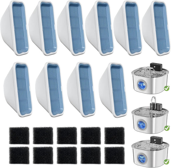 LUBERDUSH 20 Pack Replacement Cat Water Fountain Filters for 108oz/3.2L Stainless Steel Pet