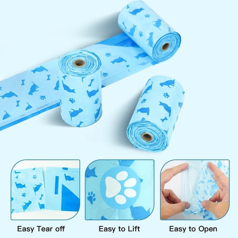 240 Count Joyeux Ocean Scent Dog Poop Bags Rolls,with Dispenser,Leak-Proof Large Doggie,Extra Thick Poop Bag