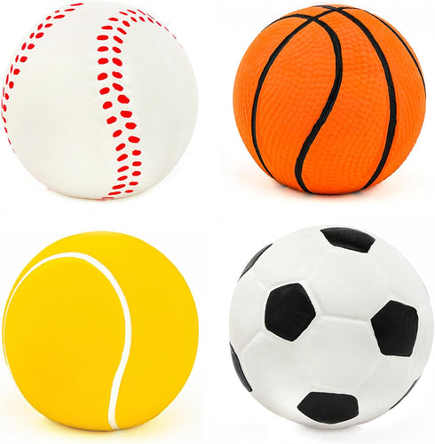 4 Pack 2.4" Sets CHIWAVA Squeak Latex Puppy Dog Toy Ball Sports Balls Fetch Interactive Toy for Small Dogs