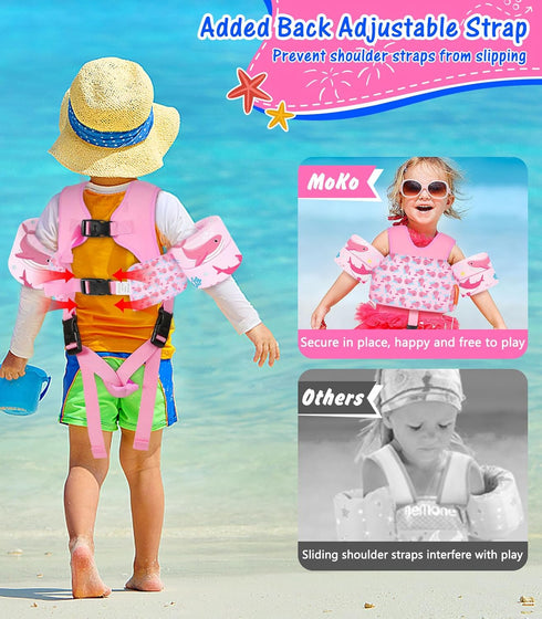15-30 lbs, Swimming MoKo Swim Arm Floaties Toddler Swim Vest for Kids Cartoon Water Wings with Crotch Strap, Pool Float