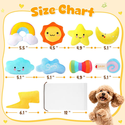 Pack 9 KIPRITII Whimsical Squeaky Dog Toys for Small Dogs & Puppies Plush Toys with Storage Bag, Pcs Stuffed Puppy Chew