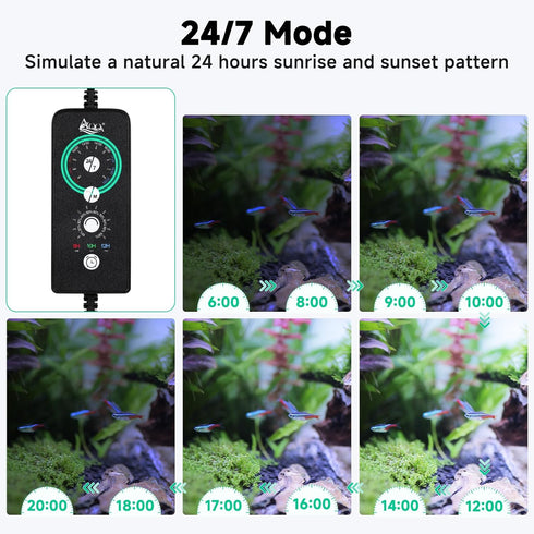 24/7 IP68 12-18 Inch AQQA LED Aquarium Light, Mode Waterproof Extendable Bracket Fish Tank Light, DIY Mode Full