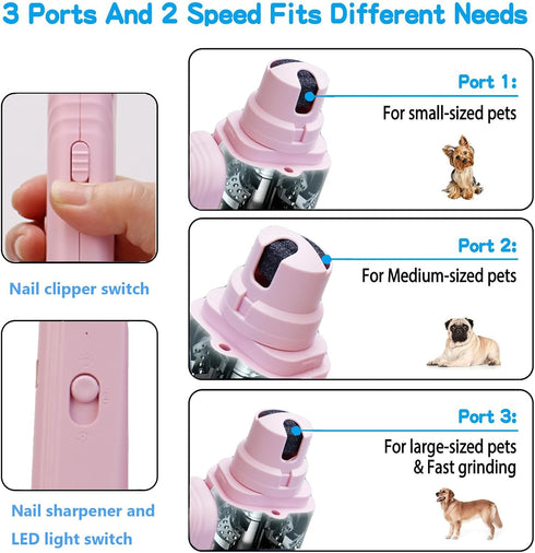 Trimmer Set, an All-in-one Dog Nail with Low Noise Design, Rechargeable, Cordless Electric Quiet pet Nail File Suitable