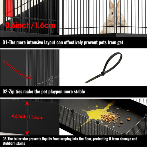 PAWING 12 Panels Small Animal Playpen with Waterproof Mat - Durable Metal Wire Yard Fence for Guinea Pigs, Kittens