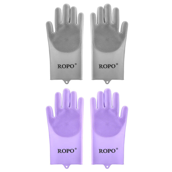 ROPO multi-functional silicone gloves for pet grooming, hair shedding, bathing, and massage (Grey+Purple)