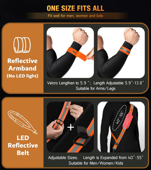 LED Belt Reflective Sash for Night Walking, Adjustable High Visibility Running Safety Gear with Phone Bag