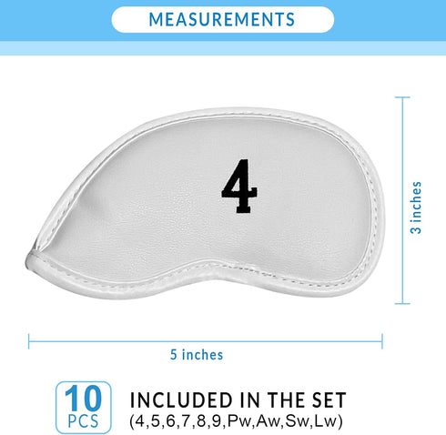 Premium Magnetic Leather Iron and Wedge Golf Club Head Covers | Set of 10 | Fits Most Clubs