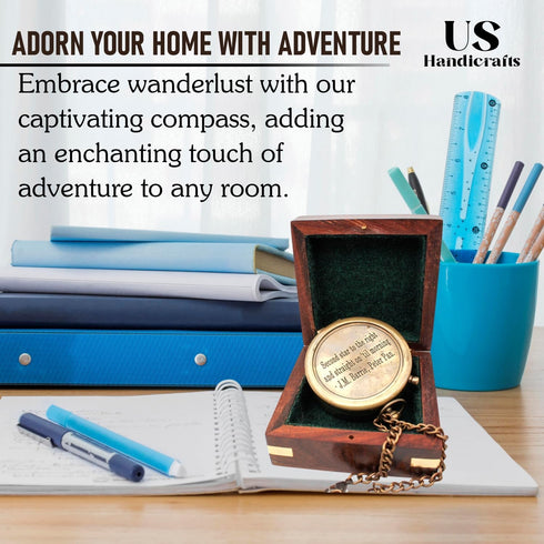 Be Strong and Courageous, Do Not Be Afraid Brass Engraved Compass with Stamped Wooden Case Inspirational Birthday