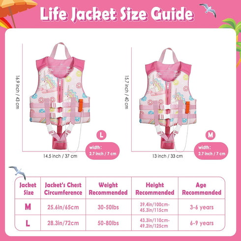 HeySplash Toddler Swim Vest, Kids Swimming Jacket for 30-50/50-80lbs, Floaties Vest with Safety Strap, M 3-6 Yrs/L 6-9