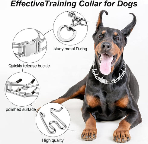 Dog Prong Collar with Quick Release Buckle, Adjustable No Pull Choke Collar for Middle Large Dog Training