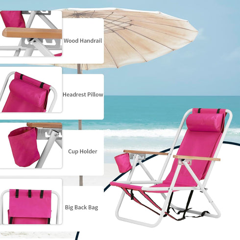 MUCDBPS Chair,4 Backpack Folding Beach Position Portable Foldable Camping Chair with Headrest,Compact Chair with Cup