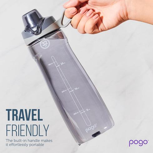 Pogo Plastic Water Bottle with Chug Lid and Carry Handle - Reusable, BPA Free, 18oz, 32oz, 40oz, 64oz
