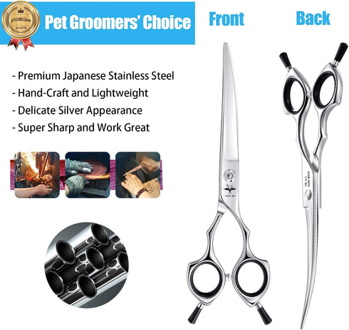 PURPLEBIRD 6.5 Inch Downward Curved Dog Grooming Scissors, Professional Safety Blunt Tip, Japanese Stainless Steel