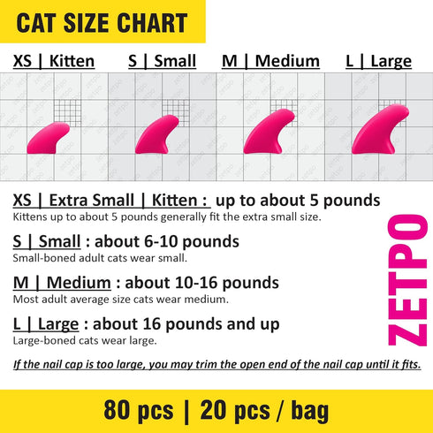 zetpo 80 pcs Cat Nail Caps, Cat Claw Covers with Adhesives and Applicators (Clear, Size S)