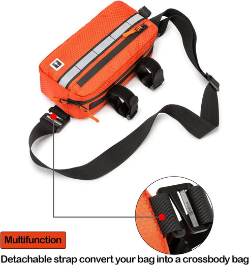 Waterproof Bike Bag, Front Handlebar Bag for Bicycles, Converts to Crossbody Bag (Orange)