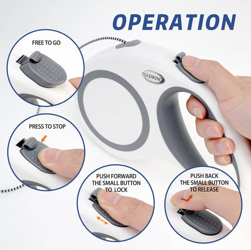 GUDWING Retractable Dog Leash, 30 FT, Heavy Duty, No Tangle, for Medium Large Dogs up to 77 lbs