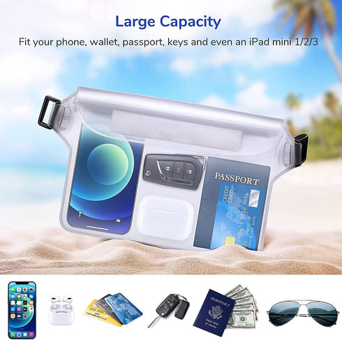 GLBSUNION IPX8 Waterproof Pouch Bag with Adjustable Waist Strap-Screen Touchable Dry Bag for Phone Valuables (2 Pack)